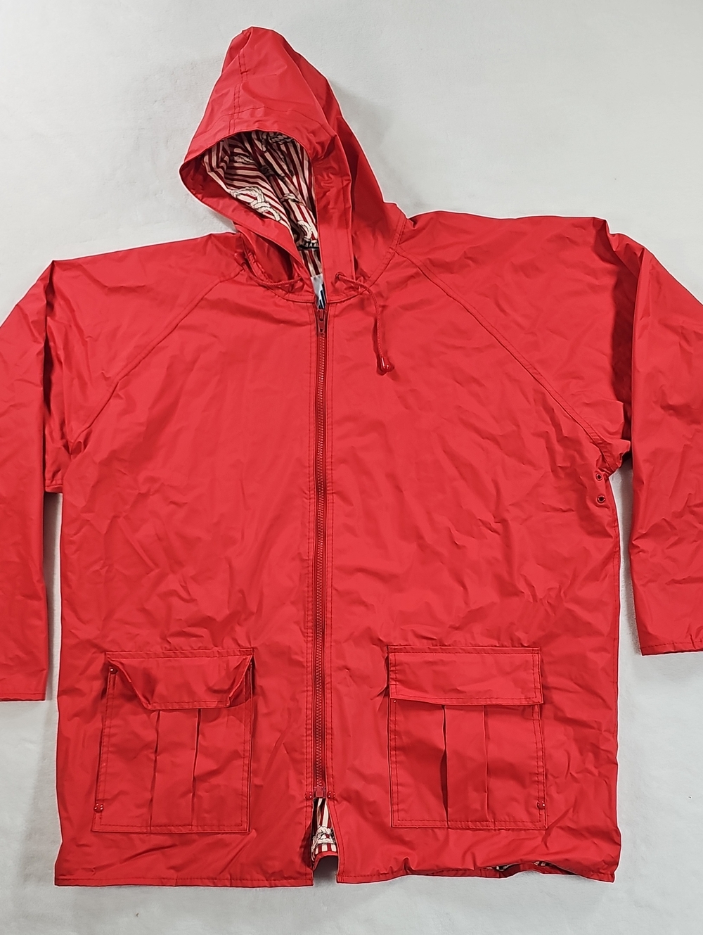 Misty Harbor Original Red Hooded Rain Jacket Nautical Lining Womens Medium 20-22